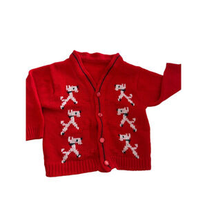 Baby Red & White Dog Knit Cardigan Sweater 9-12 Months